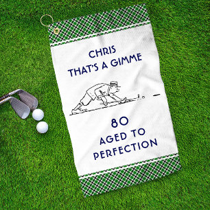 80th Birthday Funny Golfer Personalised Name Plaid Golf Towel
