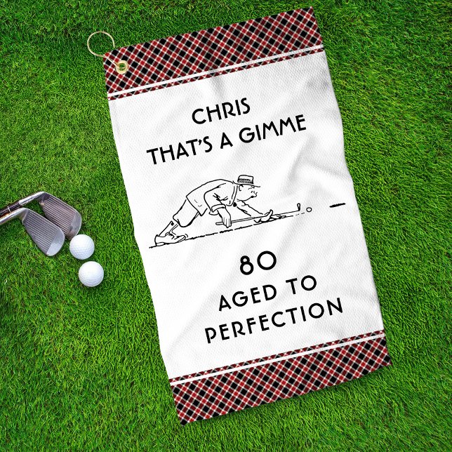 80th Birthday Funny Golfer Personalised Name Plaid Golf Towel (Creator Uploaded)