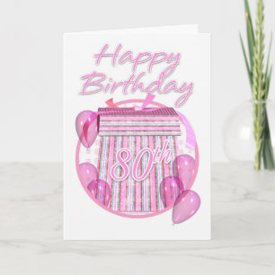 80th Birthday Gift Box - Pink - Happy Birthday Card