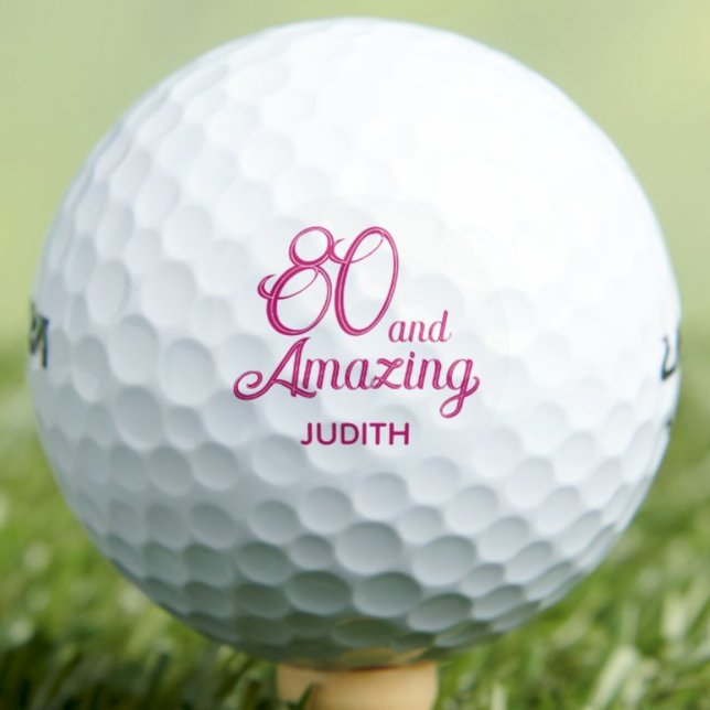 80th Birthday Gift for Friend Pink Script Stylish Golf Balls (Creator Uploaded)