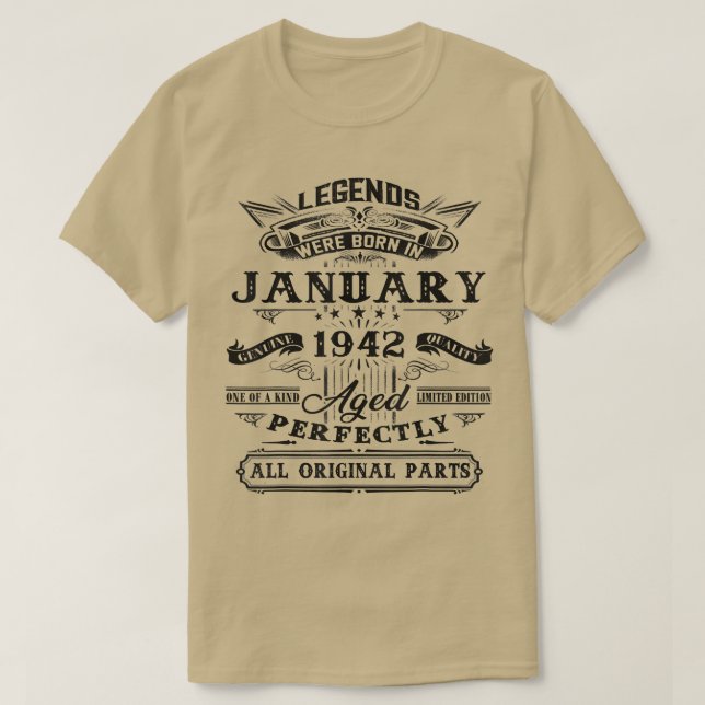 80th Birthday Gift For Legends Born January 1942 8 T-Shirt (Design Front)