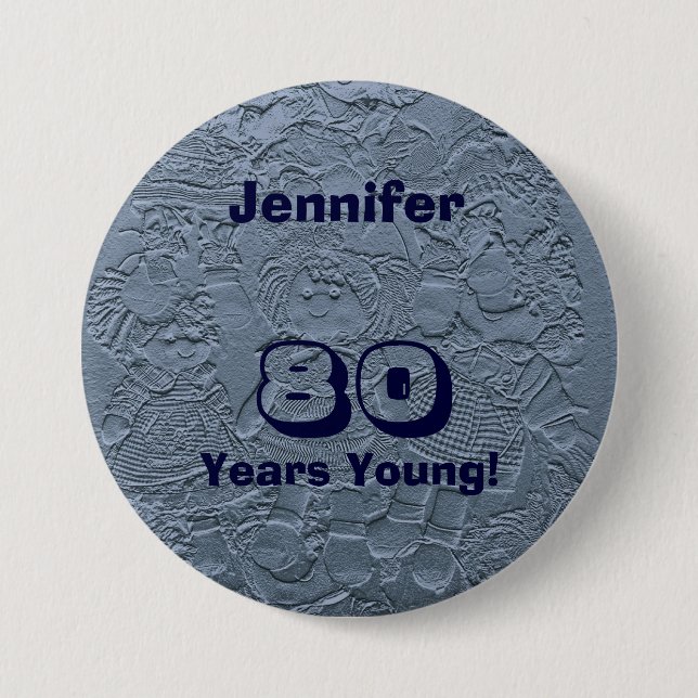 80th Birthday Gift Light Blue Cute Dolls Pin (Front)