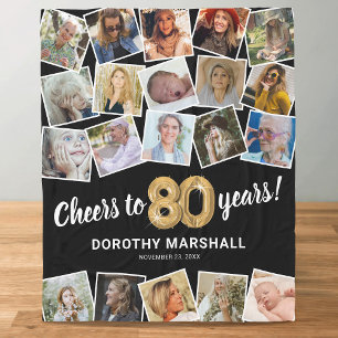 80th Birthday Gift Multi Photo Fleece Blanket