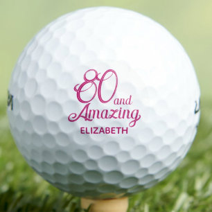 80th Birthday Gift Pink Script Amazing Golf Balls