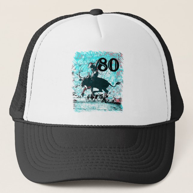80th Birthday Gifts, Cowboy! Trucker Hat (Front)