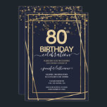 80th Birthday Gold and Blue Invitation<br><div class="desc">Elegant Faux gold border with shimmering confetti highlights on the top border. All text is adjustable and easy to change for your own party needs. Great elegant 80th birthday template design.</div>