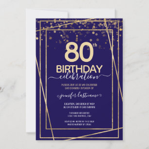 80th Birthday Gold and Blue Invitation