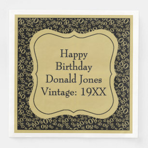 80th Birthday Gold/Black Bracket Number Pattern Napkin