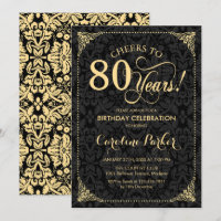 80th Birthday - Gold Black Damask