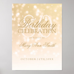 80th Birthday Gold Bokeh Sparkle Lights Poster