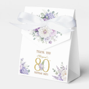 80th Birthday Gold Dusty Purple Floral  Favour Box