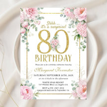 80th Birthday Gold Frame Pink Floral Femmine