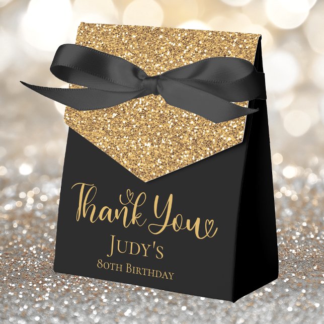 80th Birthday Gold Glitter Black Thank You Favour Box (Creator Uploaded)