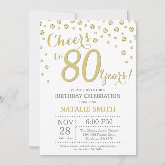 80th Birthday Gold Glitter Diamond Invitation (Front)