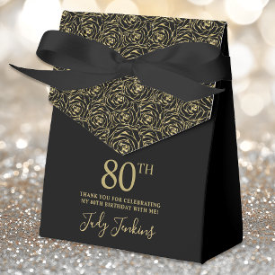 80th Birthday Gold Glitter Roses Thank You  Favour Box