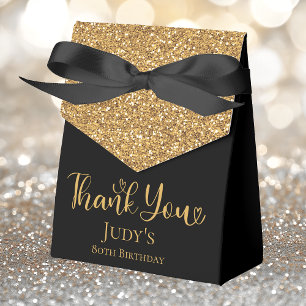 80th Birthday Gold Glitter Thank You Favour Box