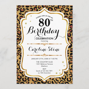 80th Birthday - Gold Leopard Print Invitation