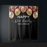 80th Birthday Gold Red Black Balloons Tapestry<br><div class="desc">Elegant faux red and gold glitter balloons on the top border. All text is adjustable and easy to change for your own party needs. any year,  age can be changed</div>