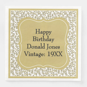 80th Birthday Gold/White Bracket Number Pattern Napkin