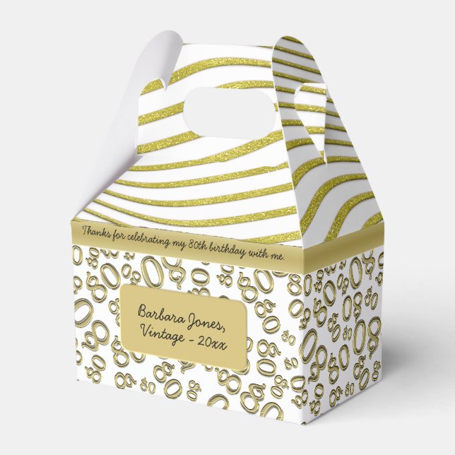 80th Birthday Gold/White Number Pattern 80 Favour Box (Front Side)