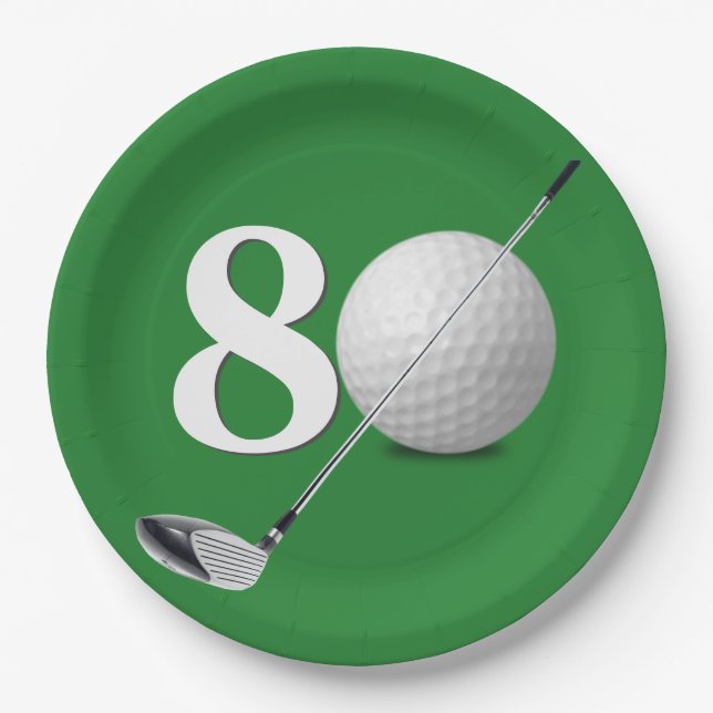 80th Birthday Golf Ball And Club  Paper Plate (Front)