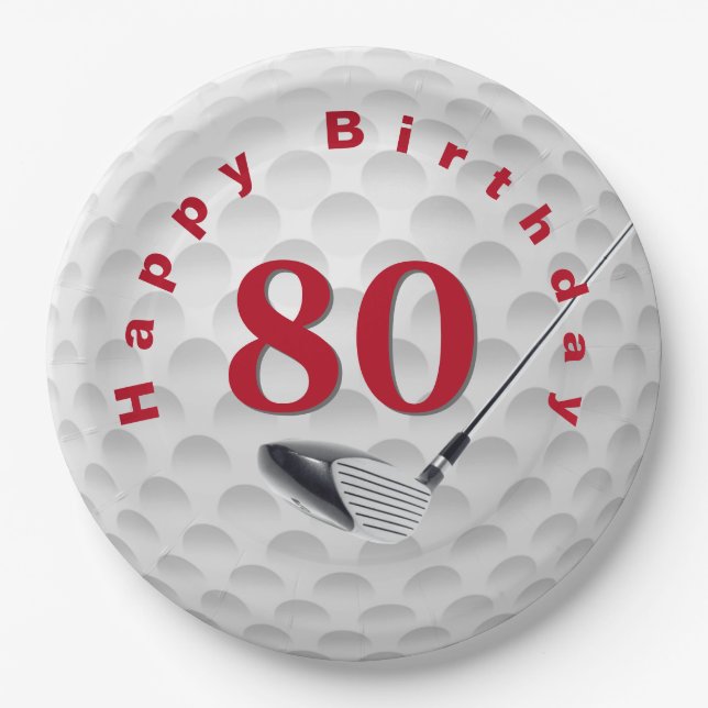 80th Birthday Golf Ball Design Paper Plate (Front)