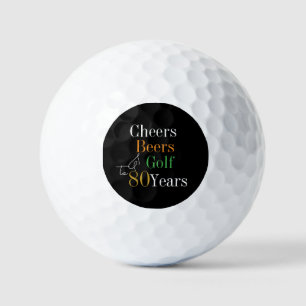 80th Birthday Golf Cheers and Beers Black and Gold Balls