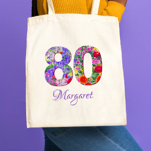80th Birthday Grandma Gift – Floral Name 80 Years Tote Bag