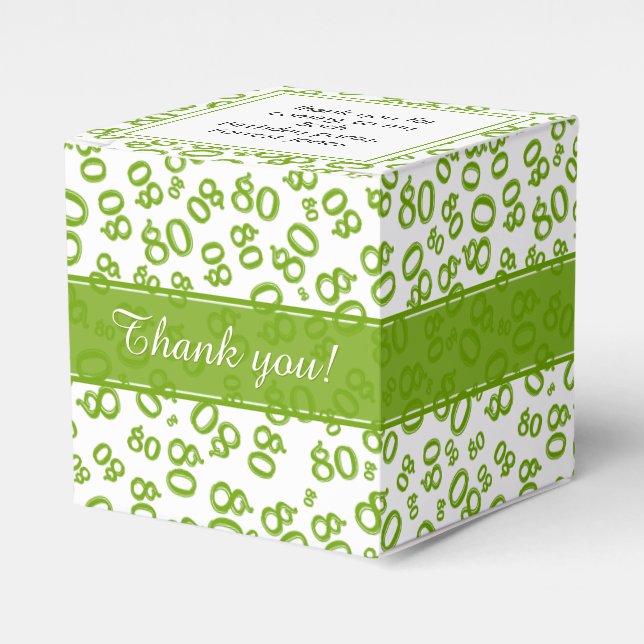80th Birthday Green/White Number Pattern Favour Box (Front Side)