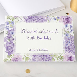 80th Birthday Guest Book Elegant Purple Floral