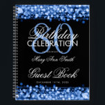 80th Birthday Guestbook Party Sparkles Blue Notebook<br><div class="desc">An elegant and sophisticated 80th (eightieth) Birthday Guest Book template with Party Sparkles Blue design (featuring lights,  string and sparkles) with easy to customise text.</div>