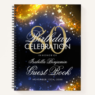 80th Birthday Guestbook Party Sparkles Gold Notebook