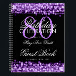 80th Birthday Guestbook Party Sparkles Purple Notebook<br><div class="desc">An elegant and sophisticated 80th (eightieth) Birthday Guest Book template with Party Sparkles Purple design (featuring lights,  string and sparkles) with easy to customise text.</div>