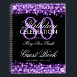 80th Birthday Guestbook Party Sparkles Purple Notebook<br><div class="desc">An elegant and sophisticated 80th (eightieth) Birthday Guest Book template with Party Sparkles Purple design (featuring lights,  string and sparkles) with easy to customise text.</div>
