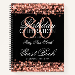 80th Birthday Guestbook Party Sparkles Rose Gold Notebook