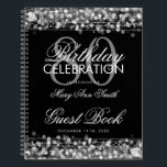 80th Birthday Guestbook Party Sparkles Silver Notebook<br><div class="desc">An elegant and sophisticated 80th (eightieth) Birthday Guest Book template with Party Sparkles Silver design (featuring lights,  string and sparkles) with easy to customise text.</div>