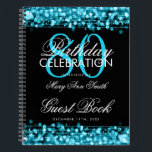 80th Birthday Guestbook Party Sparkles Teal Notebook<br><div class="desc">An elegant and sophisticated 80th (eightieth) Birthday Guest Book template with Party Sparkles Teal Blue design (featuring lights,  string and sparkles) with easy to customise text.</div>