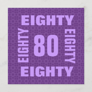 80th Birthday Huge Letters Numbers Purple B212 Invitation