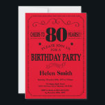 80th Birthday Invitation Black and Red<br><div class="desc">80th Birthday Invitation Black and Red Typography. Black and Red Background. Adult Birthday. Male Men or Women Birthday. Kids Boy or Girl Lady Teen Teenage Bday Invite. 13th 15th 16th 18th 20th 21st 30th 40th 50th 60th 70th 80th 90th 100th. Any Age. For further customisation, please click the "Customise it"...</div>
