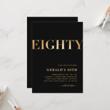 80th Birthday Invitation | Black & Gold | for Men