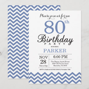 80th Birthday Invitation Blue Chevron