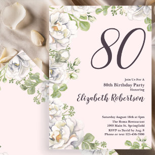 80th Birthday Invitation Blush Pink Floral Peonies