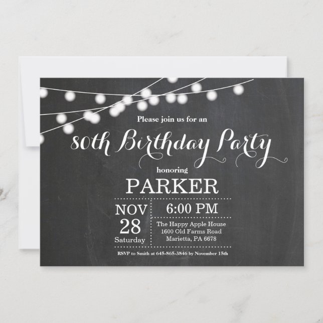 80th Birthday Invitation Chalkboard (Front)