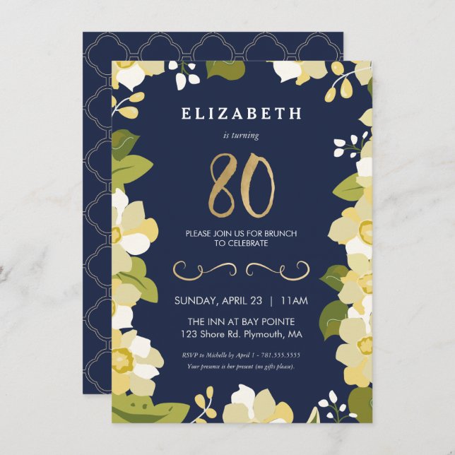 80th Birthday Invitation, Eightieth Customise Invitation (Front/Back)