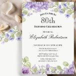 80th Birthday Invitation Elegant Purple Floral<br><div class="desc">This elegant ivory,  lavender purple,  and sage green floral border 80th birthday invitation is perfect for an elegant birthday party. This design features a watercolor flowers frame,  and is a nice feminine choice for a special event to celebrate a milestone birthday.</div>