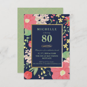 80th Birthday Invitation - Gold, Elegant Floral