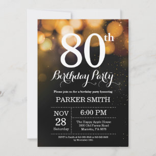 80th Birthday Invitation Gold Glitter