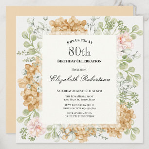 80th Birthday Invitation in Elegant Autumn Colours