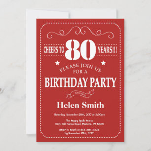 80th Birthday Invitation Red and White