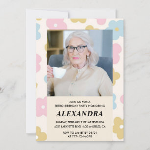 80th birthday invitation Retro Groovy Floral Cute